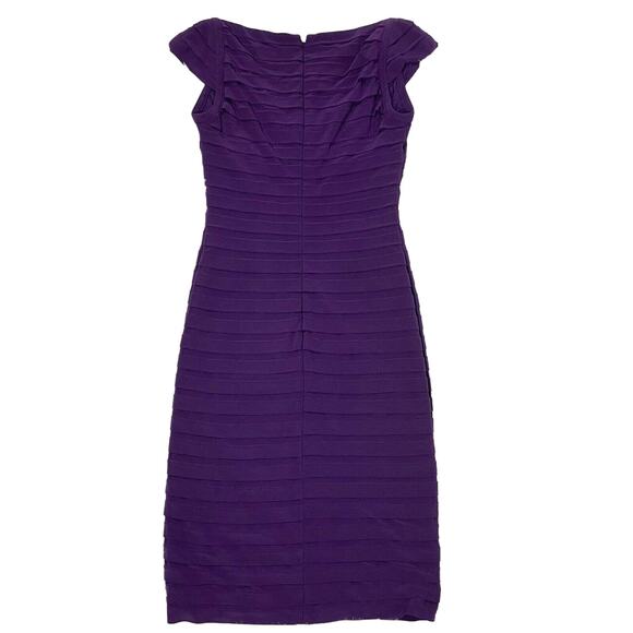 ADRIANNA PAPELL Purple Tiered Bandage Bodycon Stretch Dress Cap Sleeves Sz 2 - Picture 5 of 6